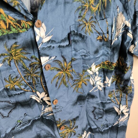 PalmWave Vintage Men's Hawaiian Palm Tree Waves Holiday Resort Aloha Shirt 2XL - Picture 3 of 9